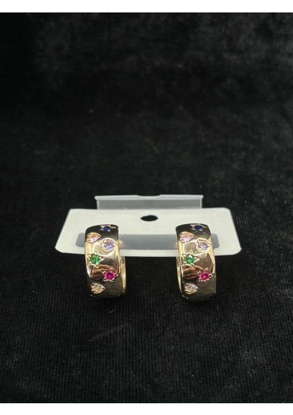 Xupıng Jewelry Renkli Taşlı Gold Halka Küpe
