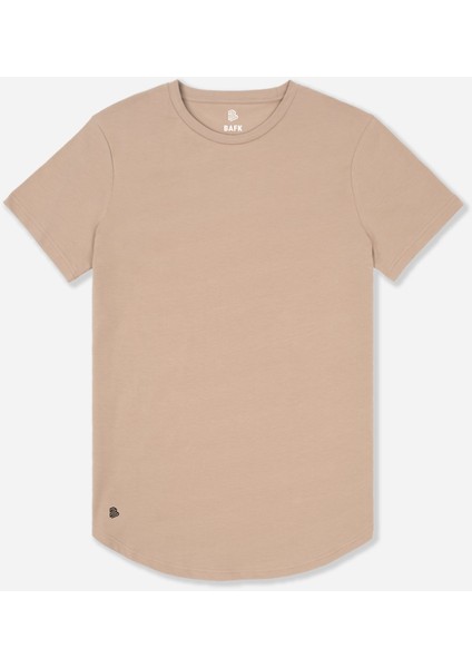 Ad Erkek Kahverengi %100 Pamuk Regular Fit Oval Kesim Bisiklet Yaka Basic Tişört