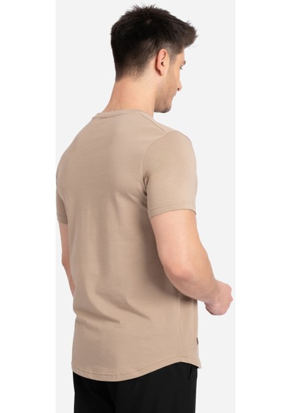 Ad Erkek Kahverengi %100 Pamuk Regular Fit Oval Kesim Bisiklet Yaka Basic Tişört
