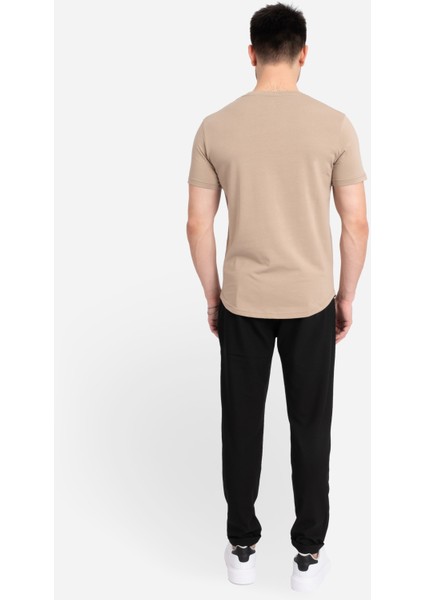 Ad Erkek Kahverengi %100 Pamuk Regular Fit Oval Kesim Bisiklet Yaka Basic Tişört
