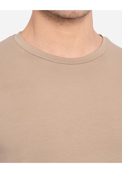 Ad Erkek Kahverengi %100 Pamuk Regular Fit Oval Kesim Bisiklet Yaka Basic Tişört