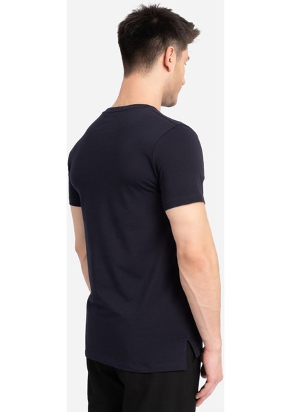 Ed Erkek Lacivert Basic Pamuk Regular Fit Yırtmaçlı Kesim Bisiklet Yaka Basic Tişört