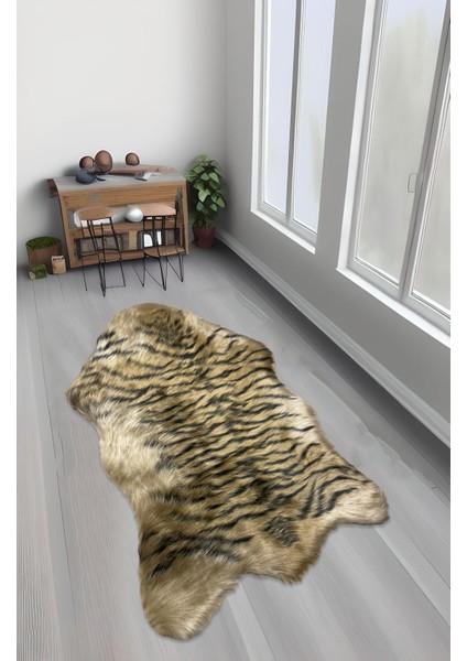 Tiger Süet Taban, Yıkanabilir Lüks Kaplan Kürk Halı Post Kahverengi 100x150