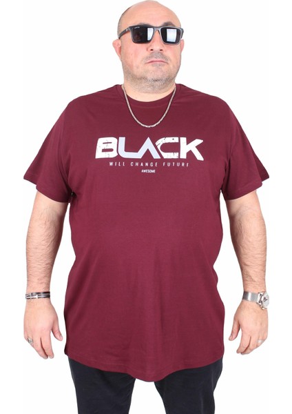Erkek Büyük Beden Sıfır Yaka Tişört Black 25176 Murdum