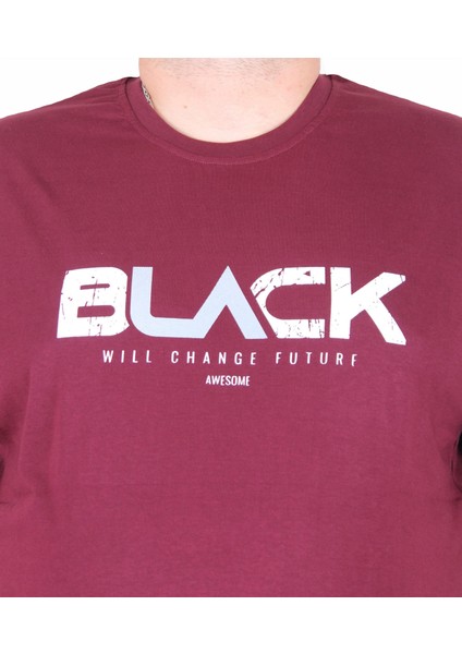 Erkek Büyük Beden Sıfır Yaka Tişört Black 25176 Murdum