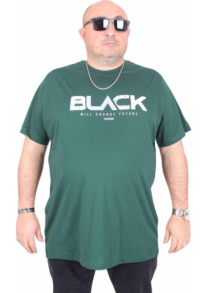 Erkek Büyük Beden Sıfır Yaka Tişört Black 25176 Neftı