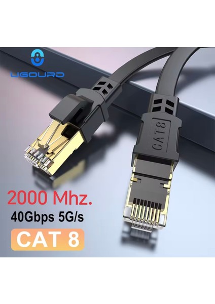10-Metre Cat 8 Ethernet Kablosu 40GBPS+5G+2000 Mhz RJ45 Konnektör CE+FC+RohS Lisanslı Orjinal