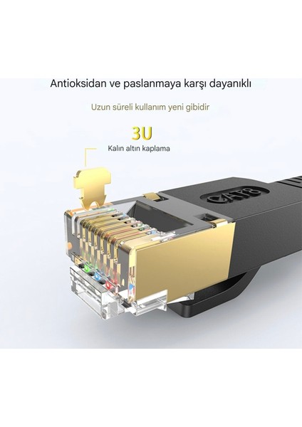 10-Metre Cat 8 Ethernet Kablosu 40GBPS+5G+2000 Mhz RJ45 Konnektör CE+FC+RohS Lisanslı Orjinal