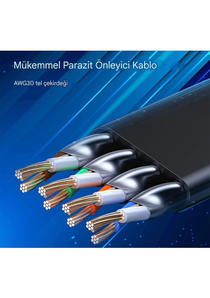 10-Metre Cat 8 Ethernet Kablosu 40GBPS+5G+2000 Mhz RJ45 Konnektör CE+FC+RohS Lisanslı Orjinal