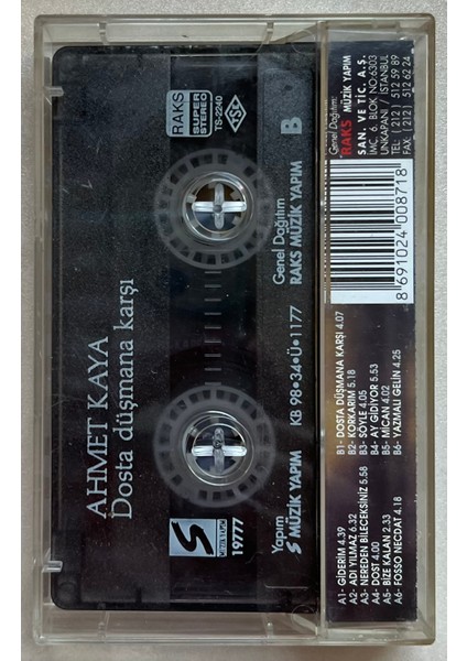 Ahmet Kaya Dosta Düşmana Karşı Kaset (Orjinal Dönem Baskı)