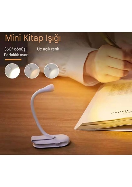Kitap Okuma Işığı 3 Işık Renk Modlu/Şarj Edilebilir/Ayarlanabilir Parlaklık Seviyesi CE Lisanslı