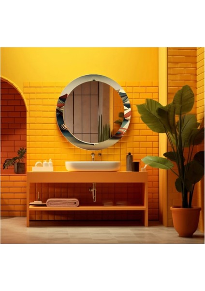 - Dekorarif Desenli Yuvarlak Banyo-Salon Duvar Aynası 5