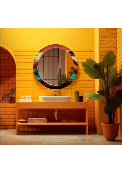- Dekorarif Desenli Yuvarlak Banyo-Salon Duvar Aynası 12