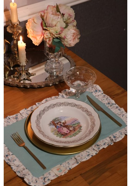 Amerikan Servis vintage çiçekli fırfırlı mavi 2ADET modelleri