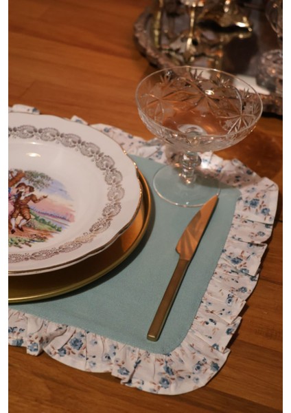 Amerikan Servis vintage çiçekli fırfırlı mavi 2ADET fırsatları