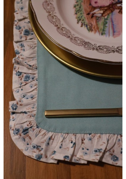 Amerikan Servis vintage çiçekli fırfırlı mavi 2ADET indirimleri