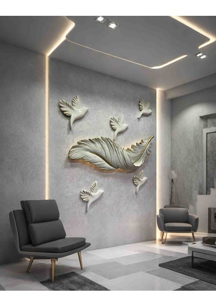 Tüy Aplik Ledli Pilli Dekoratif Duvar Aydınlatma - Şık Ve Modern Tasarım -(83 x 30 cm )