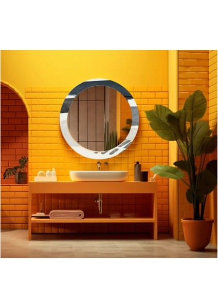 - Dekorarif Desenli Yuvarlak Banyo-Salon Duvar Aynası 115
