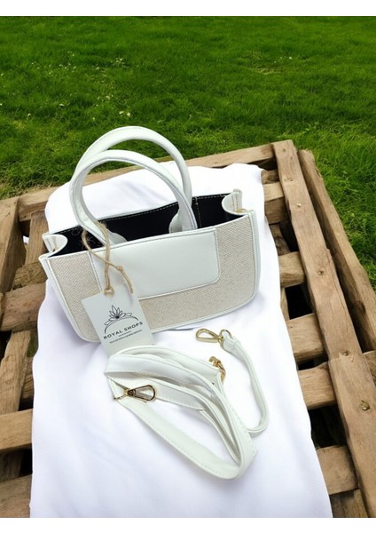 Keten Kanvas Kumaş ve Deri Detaylı Kare El ve Omuz Çantası Günlük Parti Gezi Çantası indirimleri