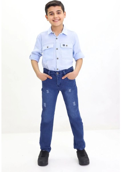 Erkek Çocuk Likralı Yıpratmalı Kot Pantolon