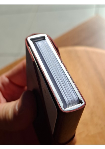 Mekanizmalı Kartlık Gerçek Deri Otomatik Mekanizmalı 7-11 Kart Kapasiteli Kartlık El Dikişli Kırmızı indirimleri