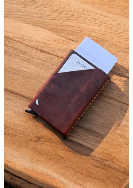 Mekanizmalı Kartlık Gerçek Deri Otomatik Mekanizmalı 7-11 Kart Kapasiteli Kartlık El Dikişli Turuncu fiyatları