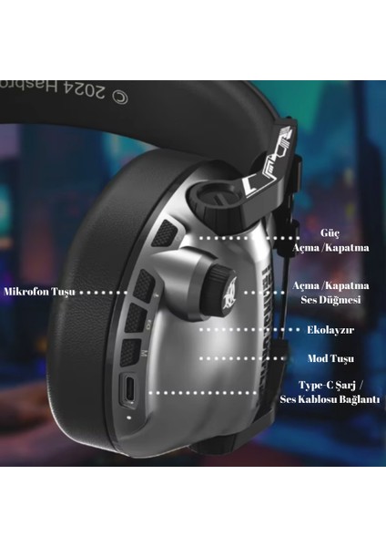 TF-G03 Bluetooth 5.4 Kulak Üstü Kulaklık Mikrofonlu Gaming Oyuncu 7.1 Surround Ses, Gri