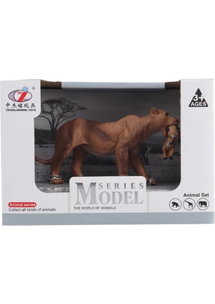 Kutulu Model Figür Hayvan Dişi Aslan ve Yavrusu