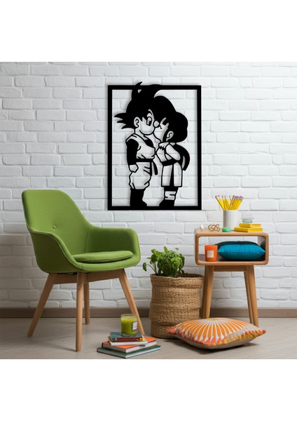 Goku And Chichi Temalı Ahşap Duvar Tablosu