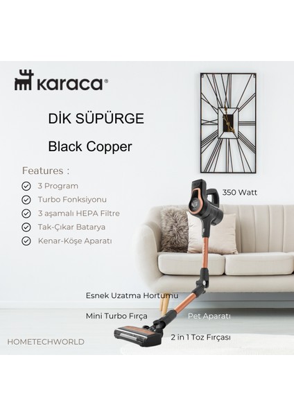 Dik Durma Özelliği Park Et Git ile Vantuz Dik Süpürge Black Copper