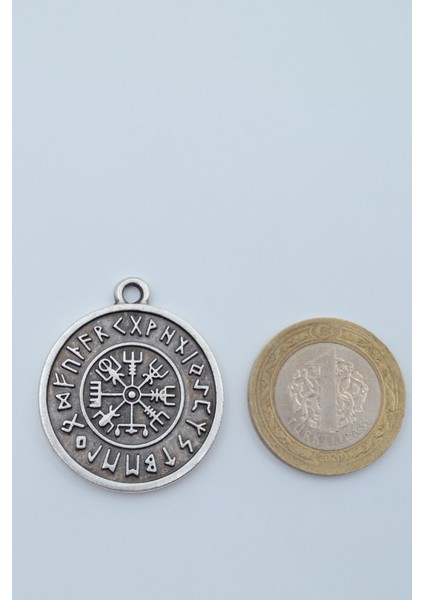 Viking Pusulası Vegvisir Zincir Kolye - Gümüş Kaplama - Erkek Kadın Kolye - Kod:386