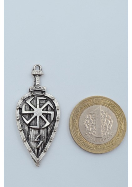 Viking Kolovrat Kalkan Gümüş Kaplama Deri İp Kolye