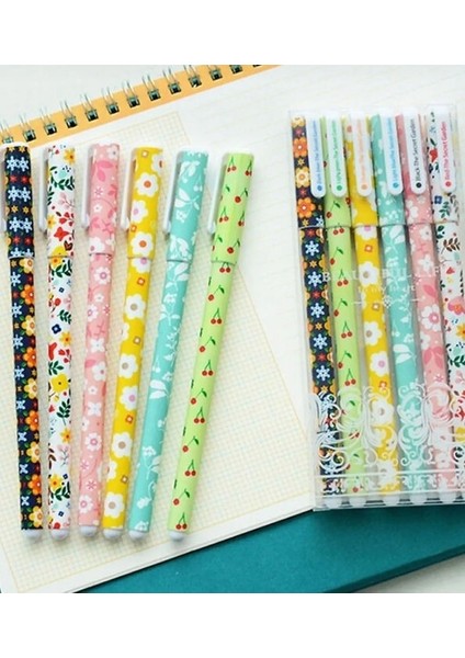 6’lı Çiçek Desenli Jel Tükenmez Kalem