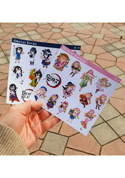 Mitsuri Kanroji-Obanai Iguro-Parlak Kağıt -2li Sticker Set-Demon Slayer Anime