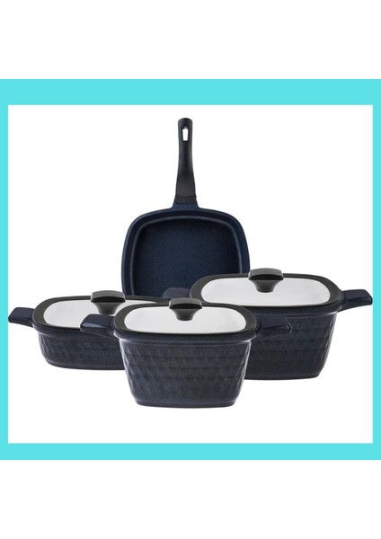 Maksimum Yanmaz Yapışmazlık Sağlayan Iç Kaplama Döküm Kare 7 Parça Tencere Seti indirimleri