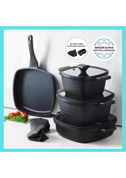 Maksimum Yanmaz Yapışmazlık Sağlayan Iç Kaplama Döküm Kare 7 Parça Tencere Seti fiyatları