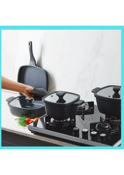 Maksimum Yanmaz Yapışmazlık Sağlayan Iç Kaplama Döküm Kare 7 Parça Tencere Seti modelleri