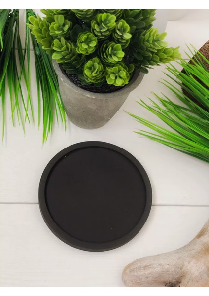 Minimalist ve Şık Beton Siyah Yuvarlak Tepsi – 26 cm
