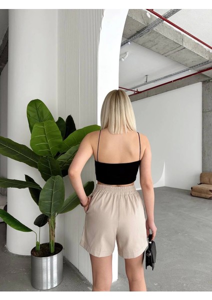 Çıtçıtlı Gabardin Şort