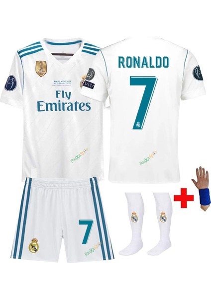 2017/18 Beyaz Ş-Ligi Ronaldo Reaal.madridd. Çocuk Alt-Üst Takım T-Shrt +Şort+Çorap+Bileklik