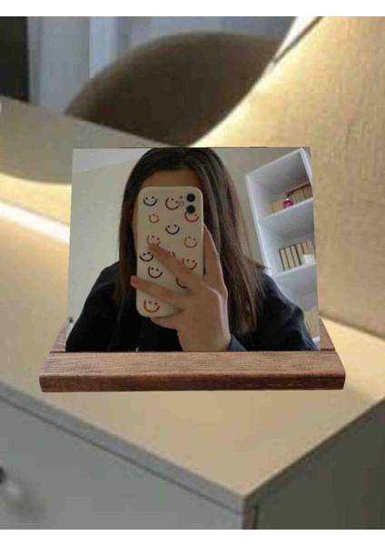 Makyaj Ayna 18 x 18 cm Ahşap Stand Çift Açılı