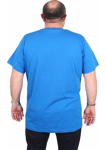 Erkek Büyük Beden Sıfır Yaka Tişört Awesome 25164 Saks modelleri