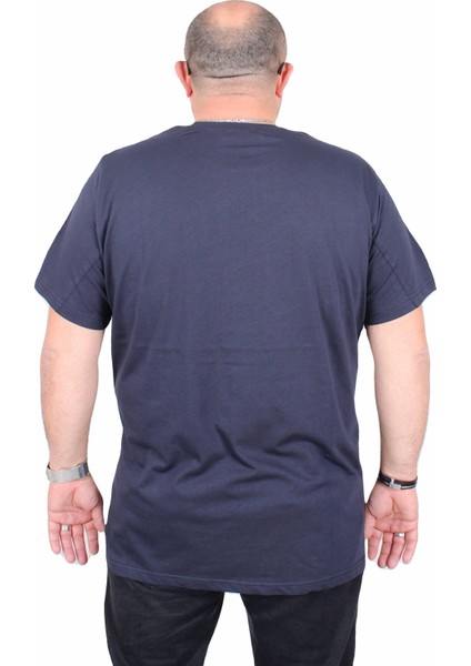 Erkek Büyük Beden Sıfır Yaka Tişört Awesome 25164 Lacıvert modelleri