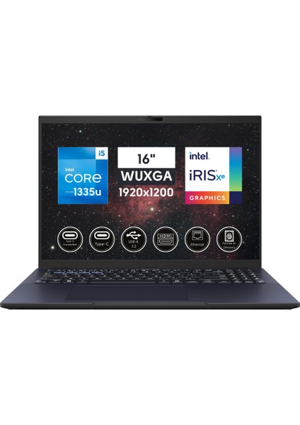 Expertbook B3 Intel Core I5 1335U 16GB 512GB SSD 4gb Nvidia RTX2050 16" Wuxga Freedos Taşınabilir Bilgisayar B3604CVF-OSI5B0D