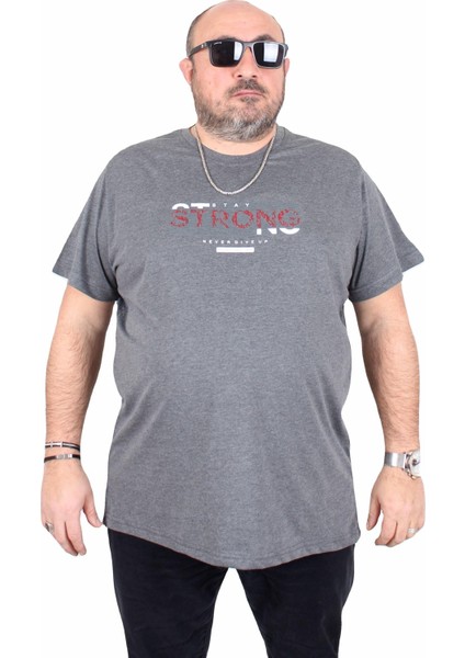 Erkek Büyük Beden Sıfır Yaka Tişört Strong 25167 Antrasit Melanj