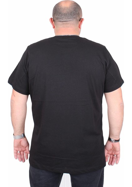 Erkek Büyük Beden Sıfır Yaka Tişört Awesome 25164 Sıyah modelleri