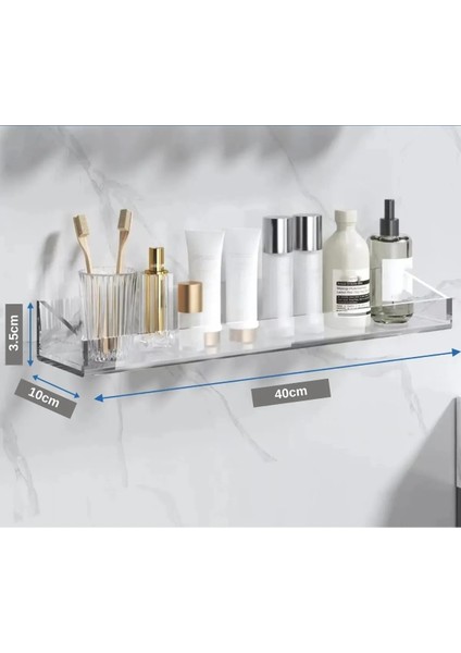 Kendinden Yapışkanlı Şeffaf Plastik Minimalist Banyo Mutfak Makyaj Dekoratif Duvar Rafı