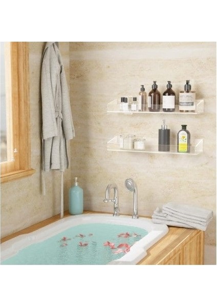 Kendinden Yapışkanlı Şeffaf Plastik Minimalist Banyo Mutfak Makyaj Dekoratif Duvar Rafı