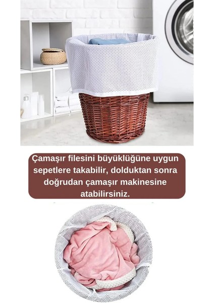 ( 2 Adet ) Büyük Boy Ipli Çamaşır Yıkama Files, Torbası, Perde Yıkama Filesi( 60 CMX80CM )