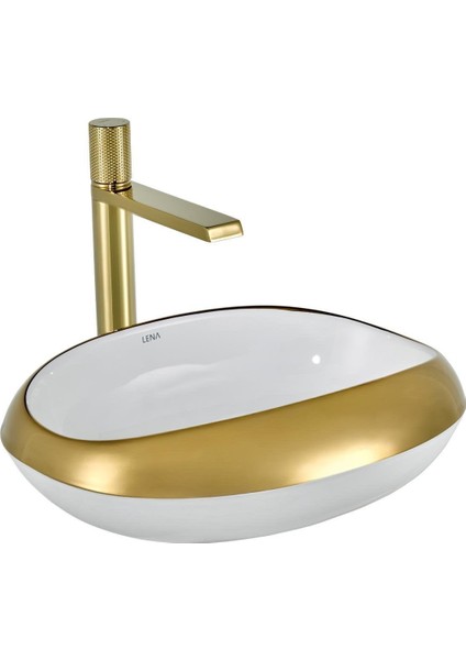 Tezgah Üstü Lavabo (Parlak Beyaz-Altın) EY-4710A